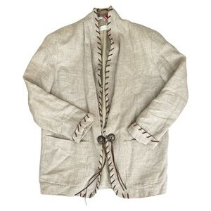 Accessory Lady Linen1980s Vintage Southwestern Jacket With Leather Whipstitch